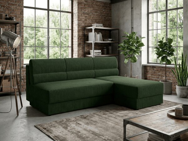 Razvlačna kutna garnitura L TAVERO SLIM 201x140 cm, tamno zelena, univerzalna