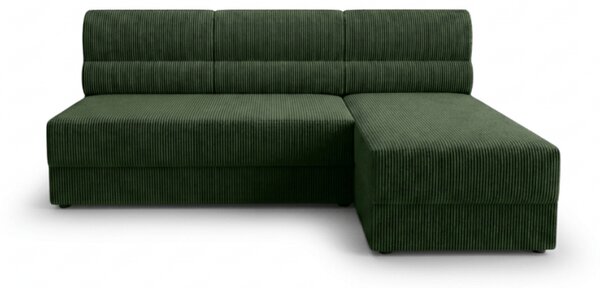 Razvlačna kutna garnitura L TAVERO SLIM 201x140 cm, tamno zelena, univerzalna
