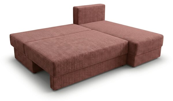 Razvlačna kutna garnitura L TAVERO SLIM 201x140 cm, tamno roza, univerzalna