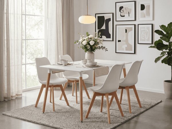 Set za blagovanje 1 + 4, bijeli stol ADRIA 120x80 cm + bijela stolica KITO