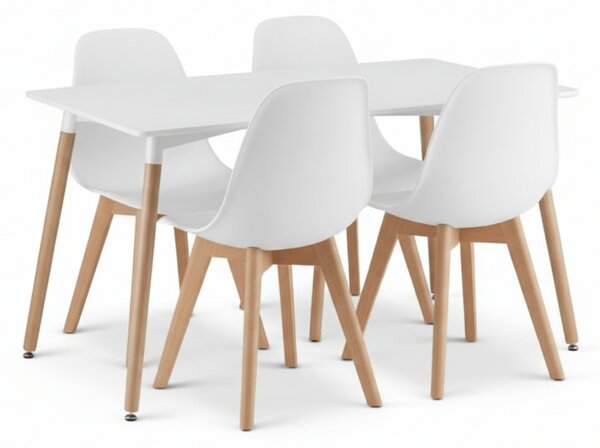 Set za blagovanje 1 + 4, bijeli stol ADRIA 120x80 cm + bijela stolica KITO