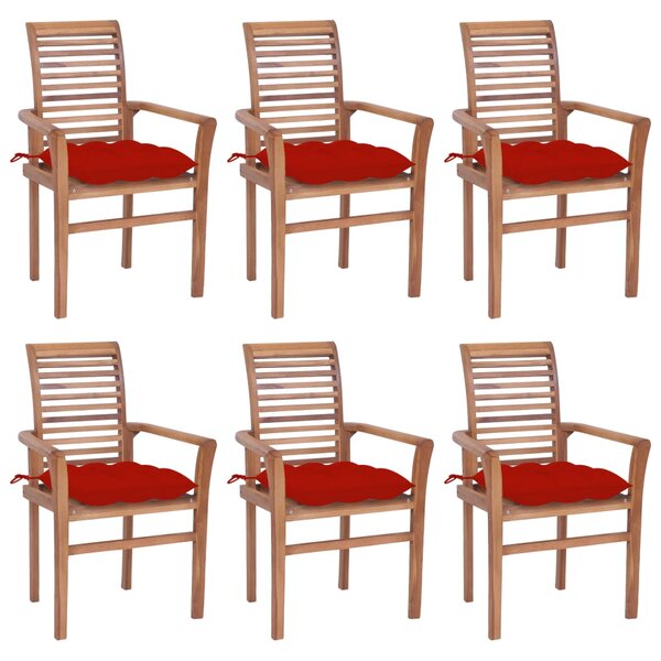 VidaXL Blagovaonske stolice s crvenim jastucima 6 kom od tikovine