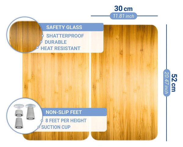 Zaštitni poklopci za štednjak u setu od kaljenog stakla 2 kom 52x30 cm Wooden – Maximex