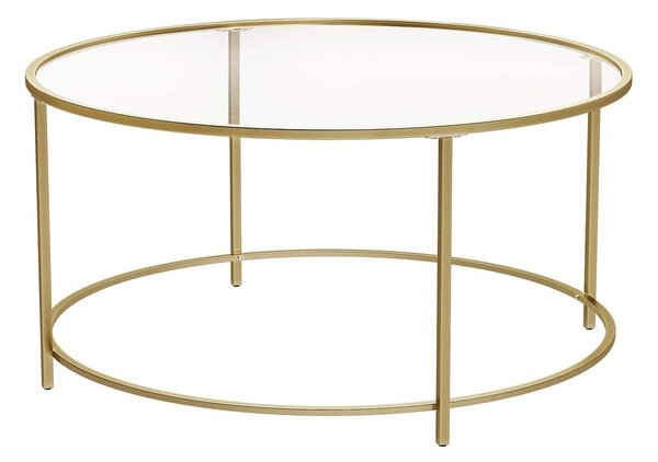 Okrugli stakleni stolić za kavu, 84 x 84 x 45,5 cm, zlatne boje | VASAGLE