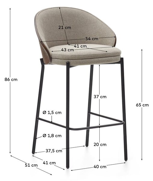Smeđa/bež barska stolica (visine sjedala 65 cm) Eamy – Kave Home