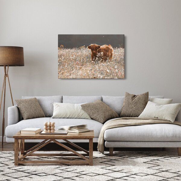 Slika - Škotska krava u cvijeću (90x60 cm)