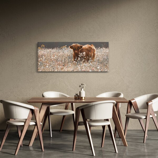 Slika - Škotska krava u cvijeću (120x50 cm)