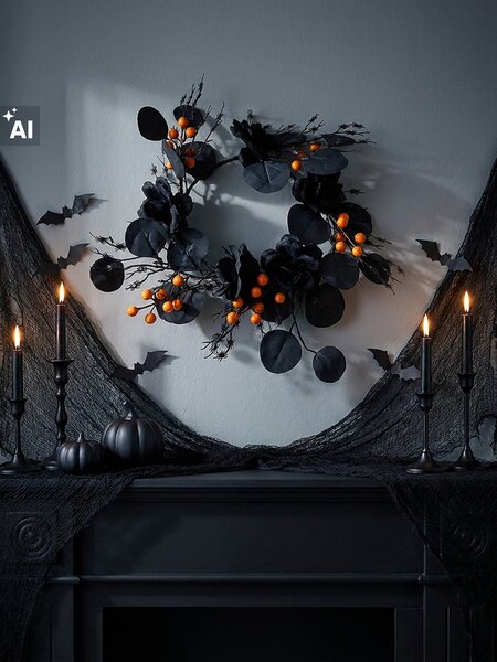 Sinsay - Halloween dekorativni vijenac s cvijećem i paucima