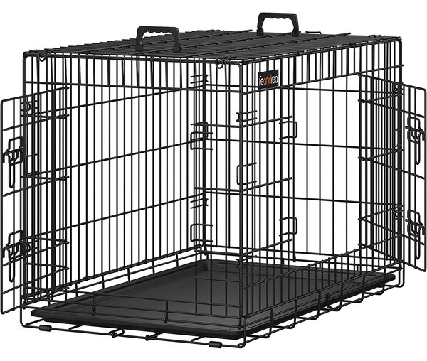 FEANDRA transporter za mačke i pse, metalni kavez s dvoja vrata, 91 x 58 x 64 cm