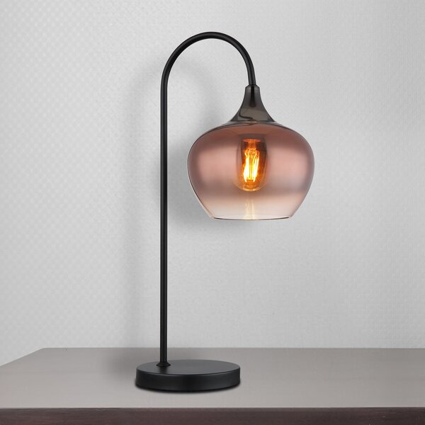 Globo Stolna lampa Maxy, bakar/crna, staklo, visina 54 cm, E27, Bakar, Dnevni boravak/blagovaonica, Staklo
