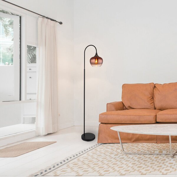 Globo Podna lampa Maxy, bakar/crna, staklo, visina 150 cm, E27, Bakar, Dnevni boravak/blagovaonica, Staklo