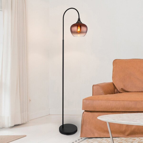 Globo Podna lampa Maxy, bakar/crna, staklo, visina 150 cm, E27, Bakar, Dnevni boravak/blagovaonica, Staklo