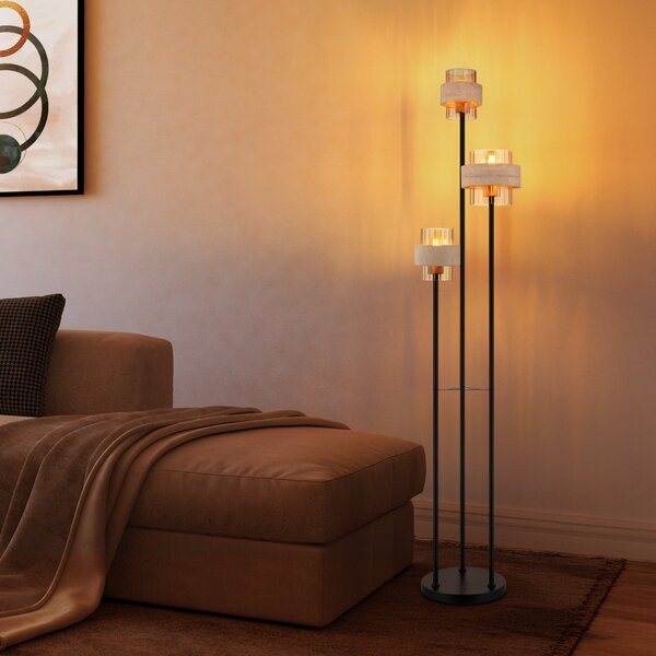 Globo Podna lampa Daren, bež/jantar/crna, 167 cm, 3 sjenila, E27, Bež, Dnevni boravak/blagovaonica, Staklo