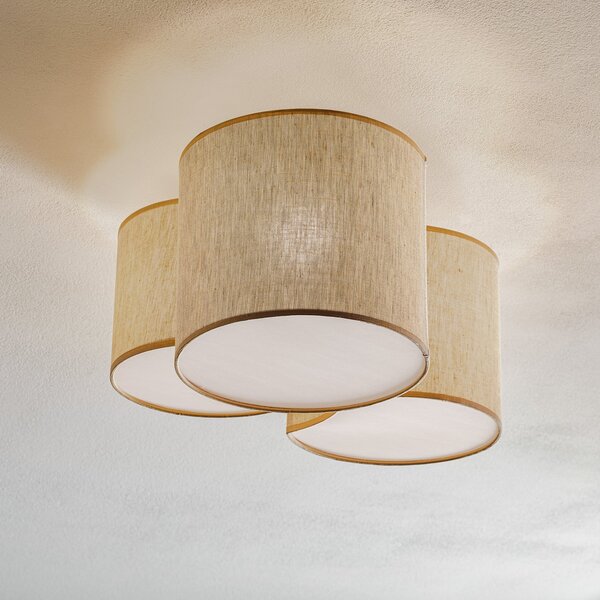 TK Lighting Stropna svjetiljka Mona Nature, 3 žarulje, prirodno laneno platno, prigušiva, Dnevni boravak/blagovaonica, Tkanina / tekstil