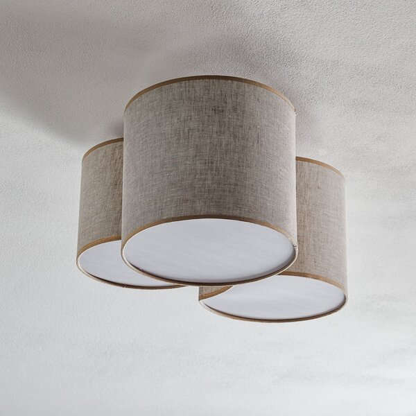 TK Lighting Stropna svjetiljka Mona Nature, 3 žarulje, prirodno laneno platno, prigušiva, Dnevni boravak/blagovaonica, Tkanina / tekstil