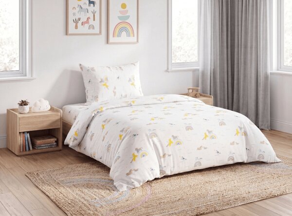 Dječja pamučna posteljina MAGIC UNICORN bijela, 100% pamuk Dimenzije posteljine: 70 x 90 cm | 140 x 200 cm