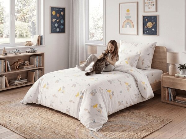 Dječja pamučna posteljina MAGIC UNICORN bijela, 100% pamuk Dimenzije posteljine: 70 x 90 cm | 140 x 200 cm