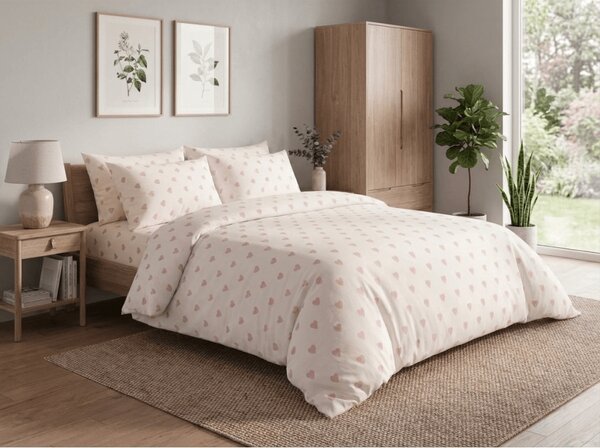 Pamučna posteljina PINK HEART CHARM bijela, 100% pamuk Dimenzije posteljine: 70 x 90 cm | 140 x 200 cm