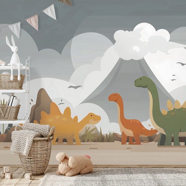 Tapeta šareni dinosauri u krajoliku