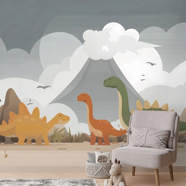Tapeta šareni dinosauri u krajoliku