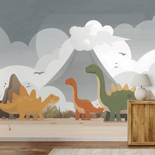 Tapeta šareni dinosauri u krajoliku