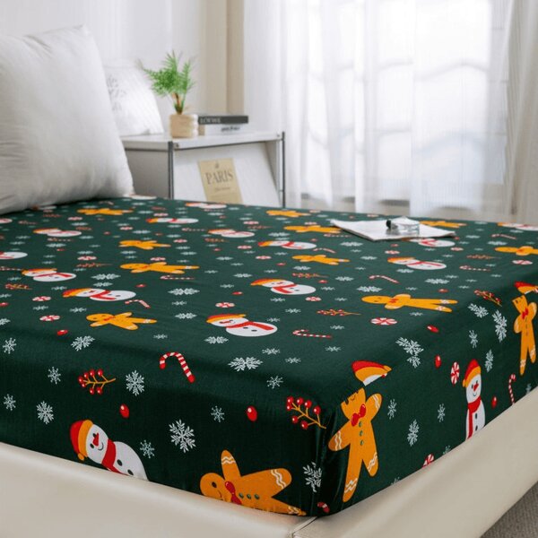 Plahta od mikrovlakana SNOWMAN AND GINGERBREAD zelena 90x200 cm