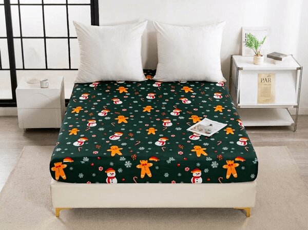 Plahta od mikrovlakana SNOWMAN AND GINGERBREAD zelena 90x200 cm