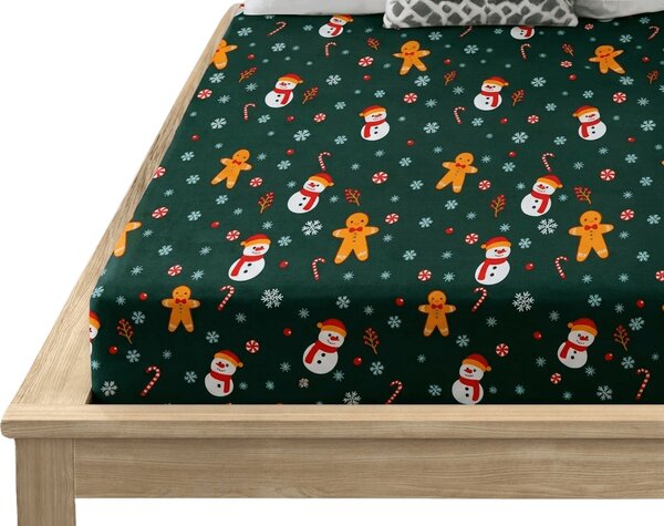 Plahta od mikrovlakana SNOWMAN AND GINGERBREAD zelena 90x200 cm