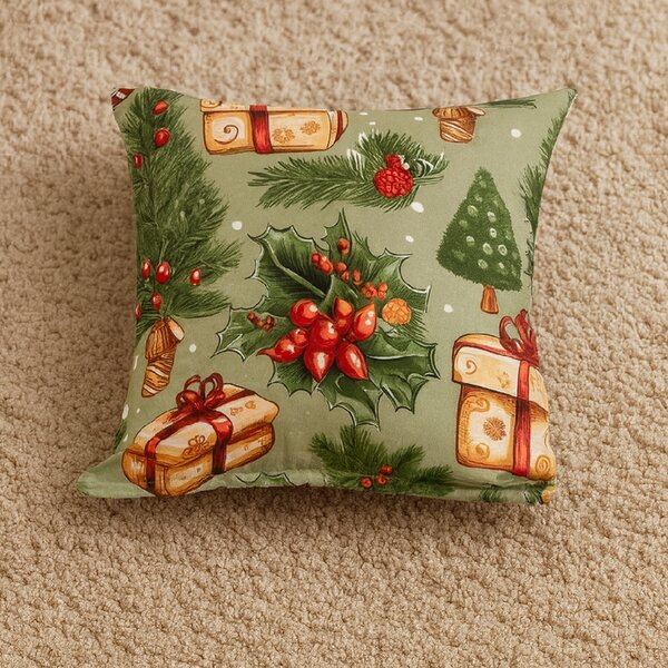 Jastučnica od mikrovlakana CHRISTMAS PRESENTS 45x45 cm, zelena