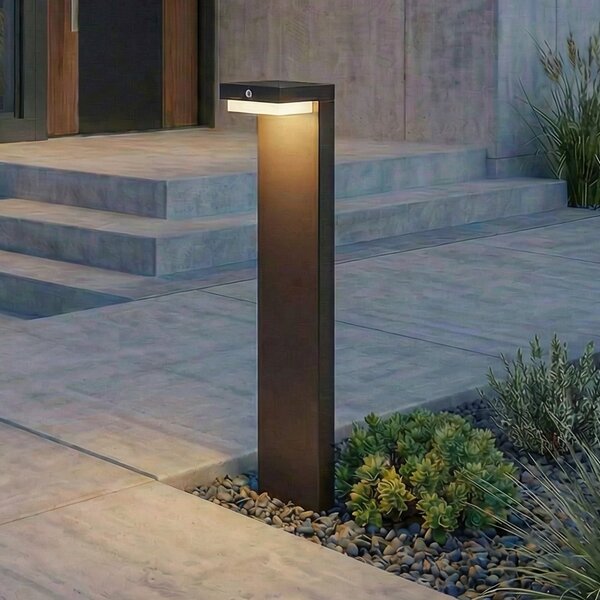 Lindby LED solarna svjetiljka na postolju Eleazar, crna, aluminij, senzor, prigušiva, Crno, Aluminij