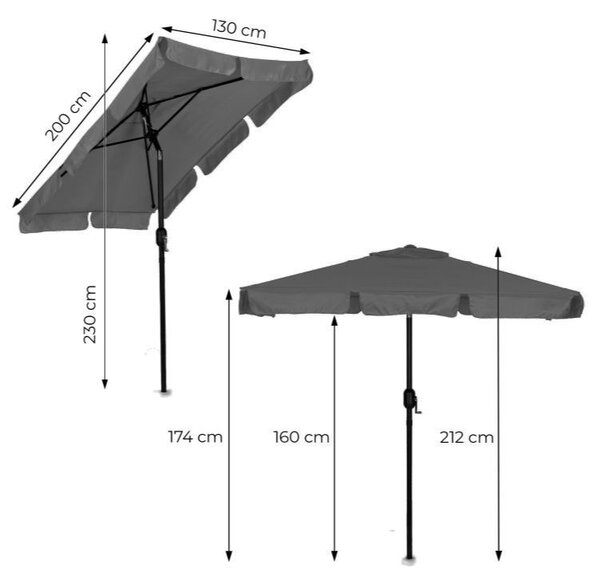Elegantni vrtni suncobran s podesivim nagibom 200x130 cm Siva