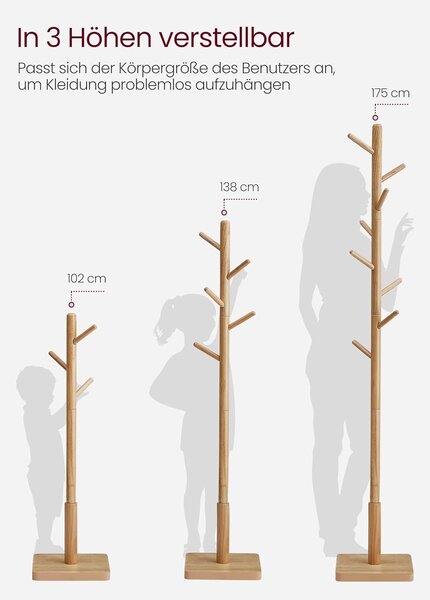 VASAGLE stalak za odjeću, drveni nosač za odjeću 175 cm, prirodna bež boja