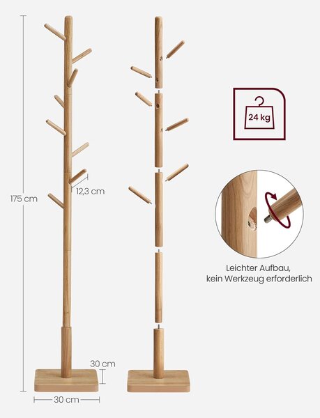 VASAGLE stalak za odjeću, drveni nosač za odjeću 175 cm, prirodna bež boja