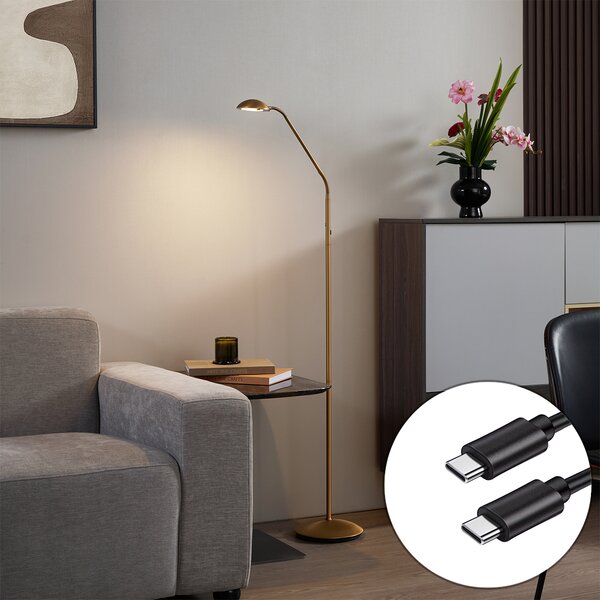 Moderna podna svjetiljka brončana uklj. LED s 3-stupanjskim prigušivanjem, punjiva - Waldorf