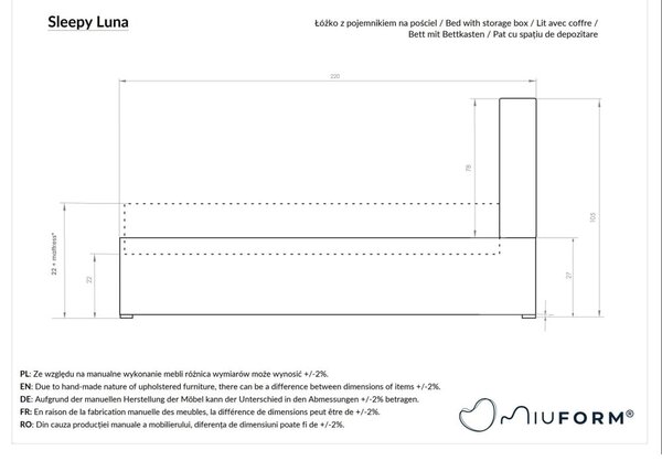 Sivi tapecirani krevet za jednu osobu s podnicom 90x200 cm Sleepy Luna - Miuform