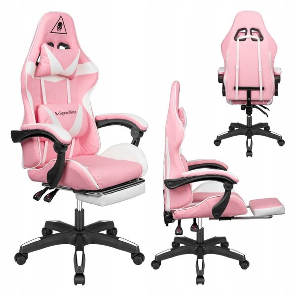 Podesiva tapecirana računalna stolica za kockanje s nogama GX-150 Pink