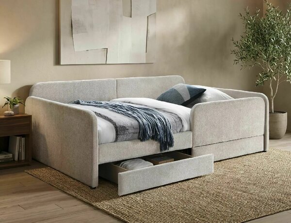 Tapecirani krevet ORVEXA s prostorom za pohranu 120 x 200 cm, bež