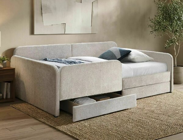 Tapecirani krevet ORVEXA s prostorom za pohranu 120 x 200 cm, bež