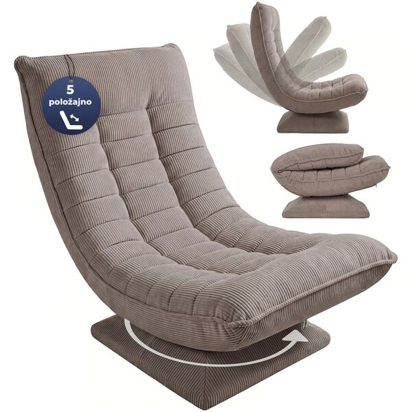 Ležaljka ABERDEEN CORD, rebrasti presvlak, 87×60×105 cm, sivo-smeđa (taupe) Casaria