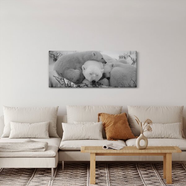 Slika - Polarni medvjedi, crno-bijela (120x50 cm)