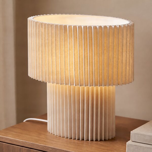 Lindby Tazia stolna lampa, prirodna/bijela, lan, visina 38 cm, Bež, Dnevni boravak/blagovaonica, Tkanina / tekstil
