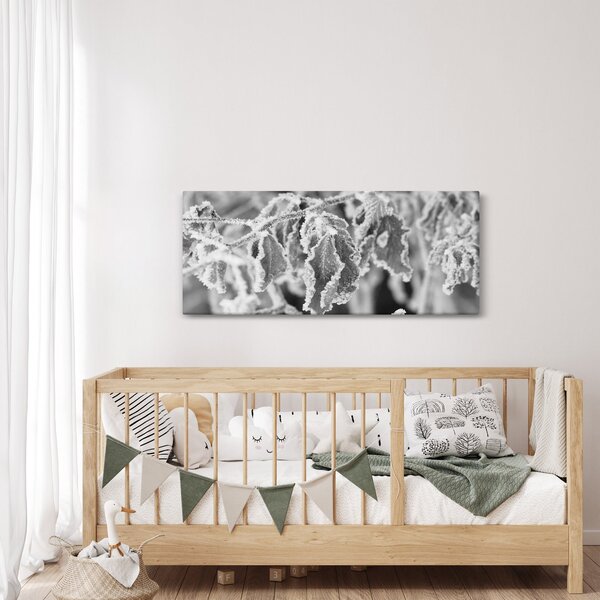 Slika - Smrznuto lišće, crno-bijela (120x50 cm)