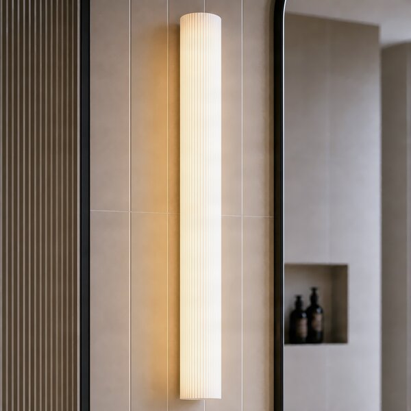 Lucande Victoire LED zidna svjetiljka za kupaonicu, 70 cm, bijela/krom, CCT, Bijela, kupaonica, Staklo