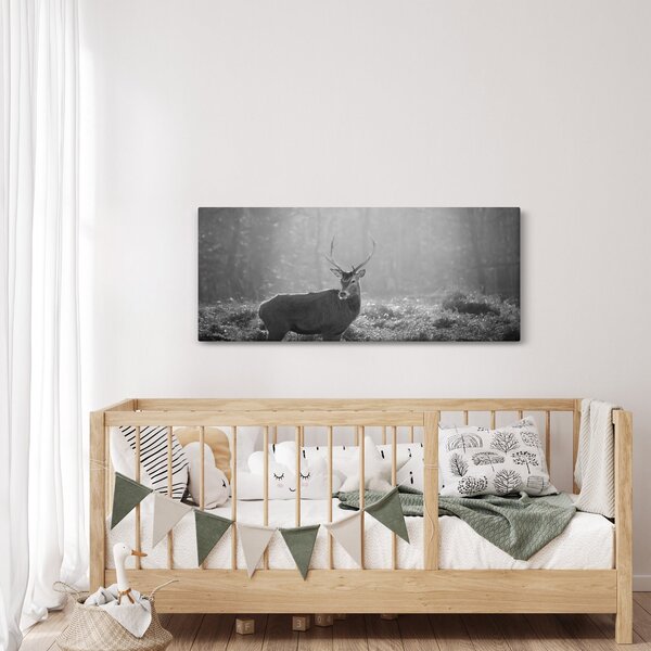 Slika - Jelen u šumi, crno-bijela (120x50 cm)