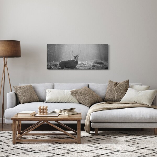 Slika - Jelen u šumi, crno-bijela (120x50 cm)
