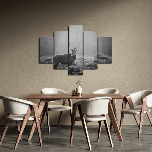 Slika - Jelen u šumi, crno-bijela (150x105 cm)