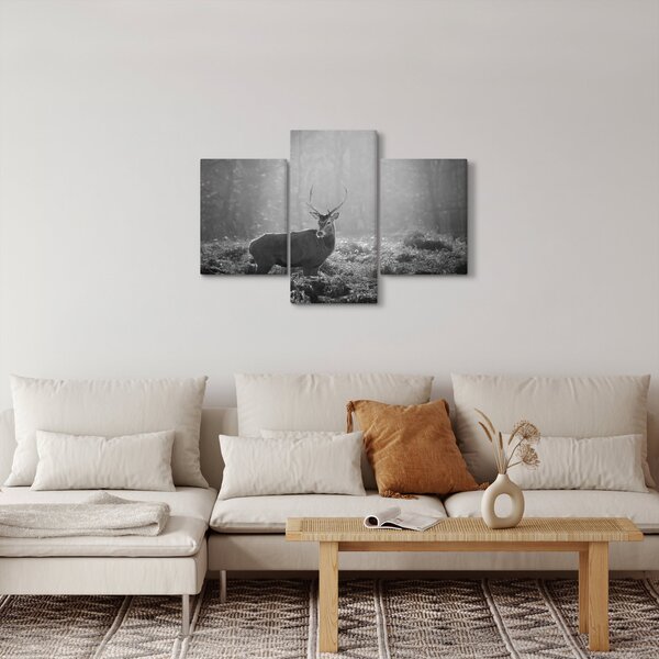Slika - Jelen u šumi, crno-bijela (90x60 cm)