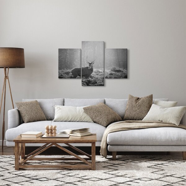 Slika - Jelen u šumi, crno-bijela (90x60 cm)