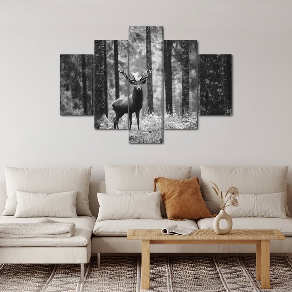 Slika - Jelen u šumi 2, crno-bijela (150x105 cm)