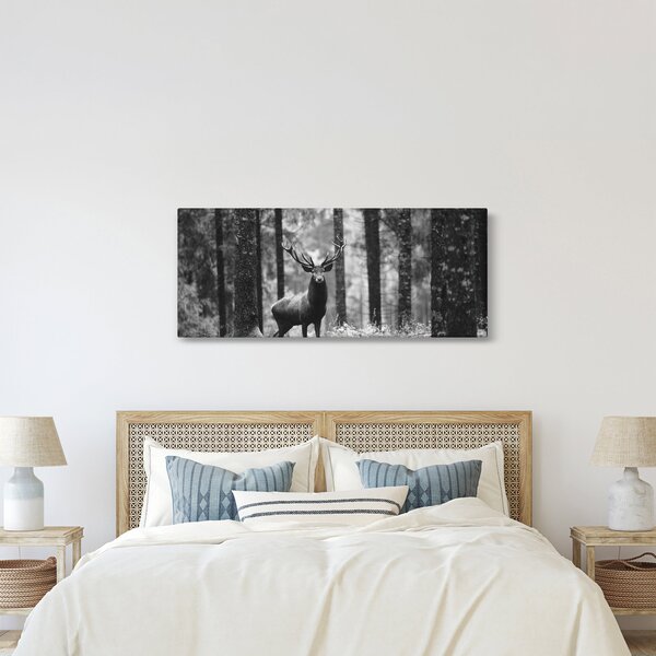 Slika - Jelen u šumi 2, crno-bijela (120x50 cm)